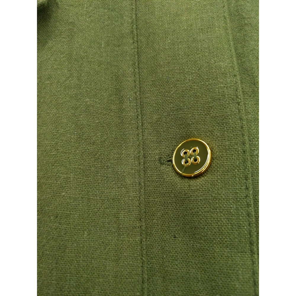 Susan Graver Pure Olive Green Linen Blend Mandarin Collar Button Up Shirt Top XL - Picture 6 of 10